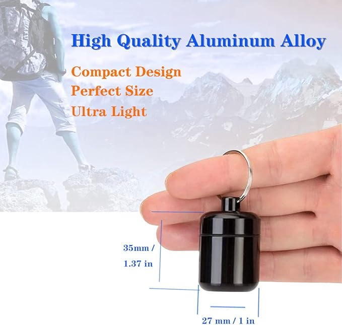 Pill Holder Keychain Container,Portable Aluminium Alloy Waterproof Pill Boxes for Purse Pocket,Small Pill Cases for Outdoor Travel Camping Daily Use-3PCS