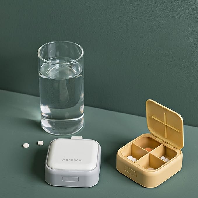 Small Pill Case, Cute Pill Box - Acedada Travel Daily Pill Organizer, Portable Pretty Pill Container for Purse Pocket, Compact Medicine Holder for Vitamins, Fish Oils, Supplements, White