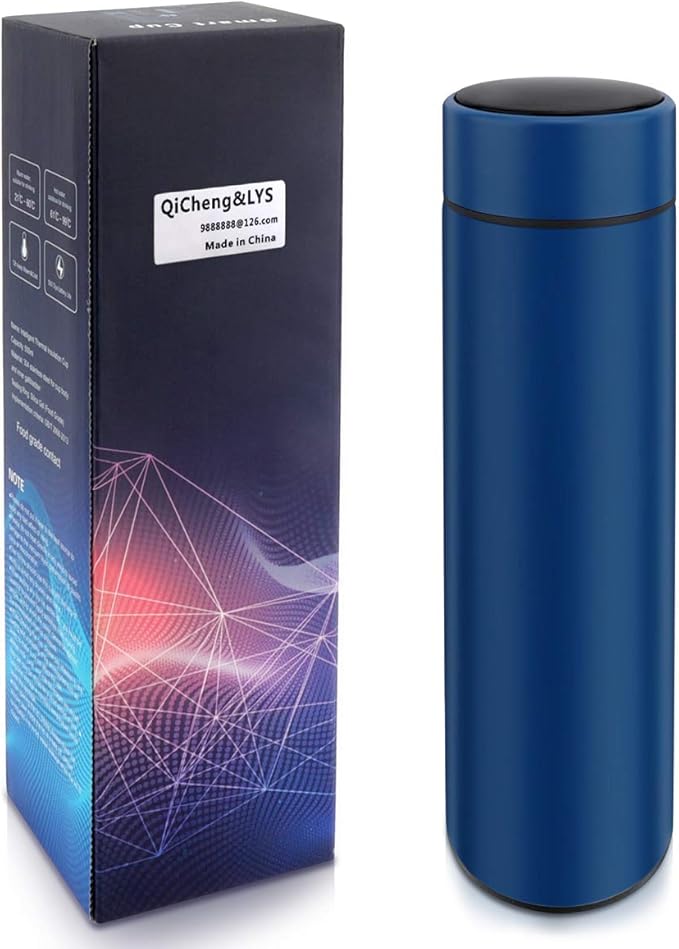 QiCheng&LYS Coffee Cup,Tea Infuser Bottle,Smart Sports Water Bottle with LED Temperature Display,17 OZ Vacuum-Insulated Stainless-Steel Water Bottle(Blue)