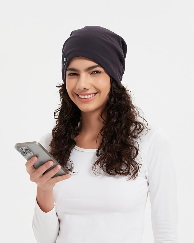 Radia Smart® EMF Protection Ultimate 100% Organic Cotton Slouch Beanie, 5G Blocking, RF Shielding, EMF Protection, Brain Coat, Black