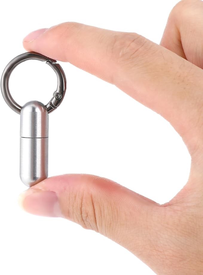 Small Pill Case Keychain Portable Waterproof Titanium Pocket Pill Organizer Tiny Pill Holder Bottle Carabiner Clip Pill Holder Bottle for Outdoor Camping Travel Purse