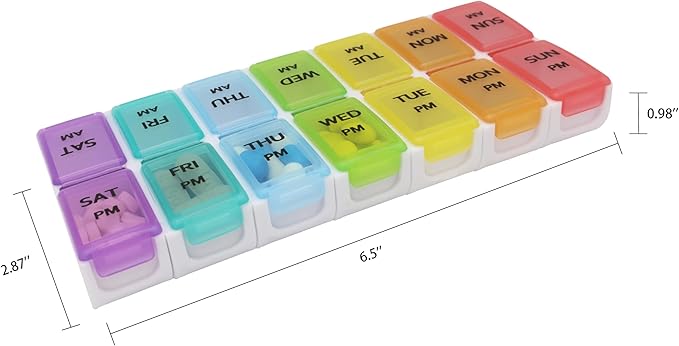 7 Day Weekly Pill AM PM Organizer, ShysTech Large Pill Case Pill Box for Pills/Vitamin/Supplements/Medication (Separable, Small Multi-Color)