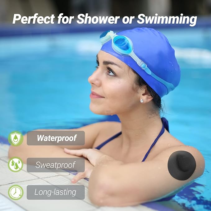 25 Pack Libre 2 Sensor Covers, KOVOQ Freestyle Libre 2 & Lingo CGM Waterproof Patches, Protective Hard Shell Cover, Against Bumps and Scratches, Breathable and Hypoallergenic (Black)