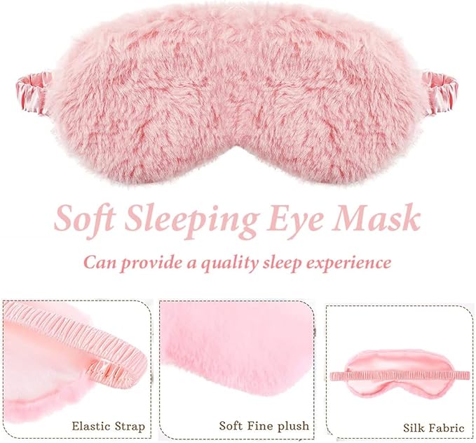 AKOAK 1 Pack Plush Sleep Eye Mask, Soft and Comfortable, Breathable Light Blocking Sleep Protector, Suitable for Adults, Children, Birthday Party Gifts (Pale Pinkish Grey)