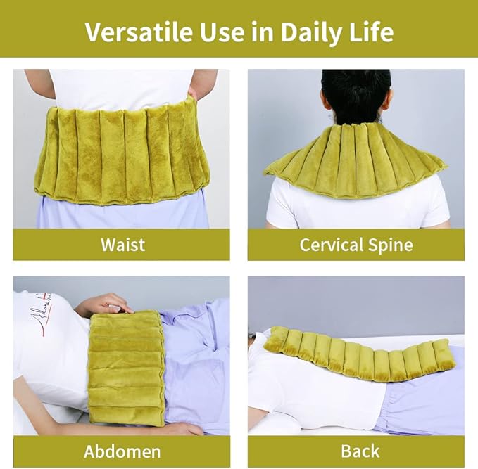 UNI-GO Silica Beads Microwave Heating Pad for Hot Compress and Cold Compress, No Smell, Reusable Microwavable Heating Pad for Back, Neck, Shoulder, Leg, Muscle Ache & Cramps. (Olive Green-7"x21")
