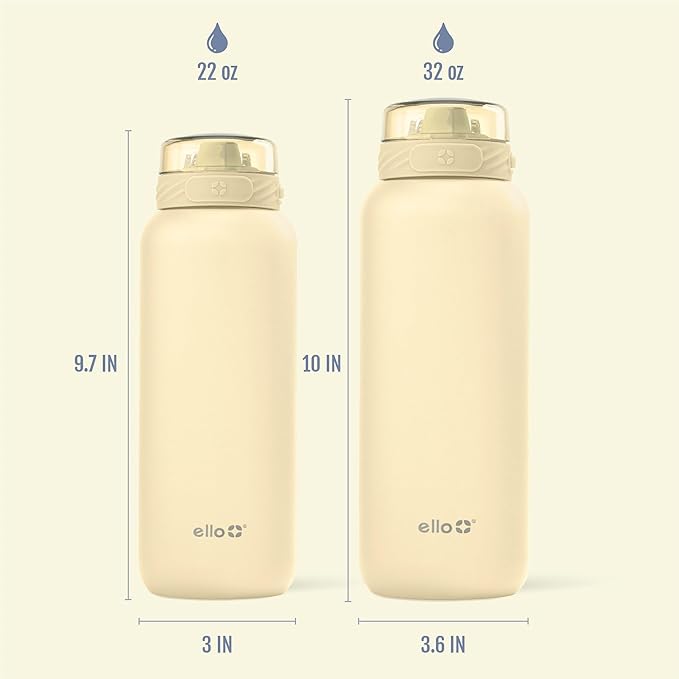 Ello Cooper 32oz Stainless Steel Water Bottle Vacuum Insulated with Straw and Carry Handle, Leak Proof Locking Lid with Soft Silicone Spout, Dishwasher Safe, Butter Yellow