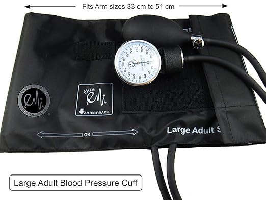 EMI Aneroid Sphygmomanometer Manual Blood Pressure Large Adult Cuff (Large Adult - Black)