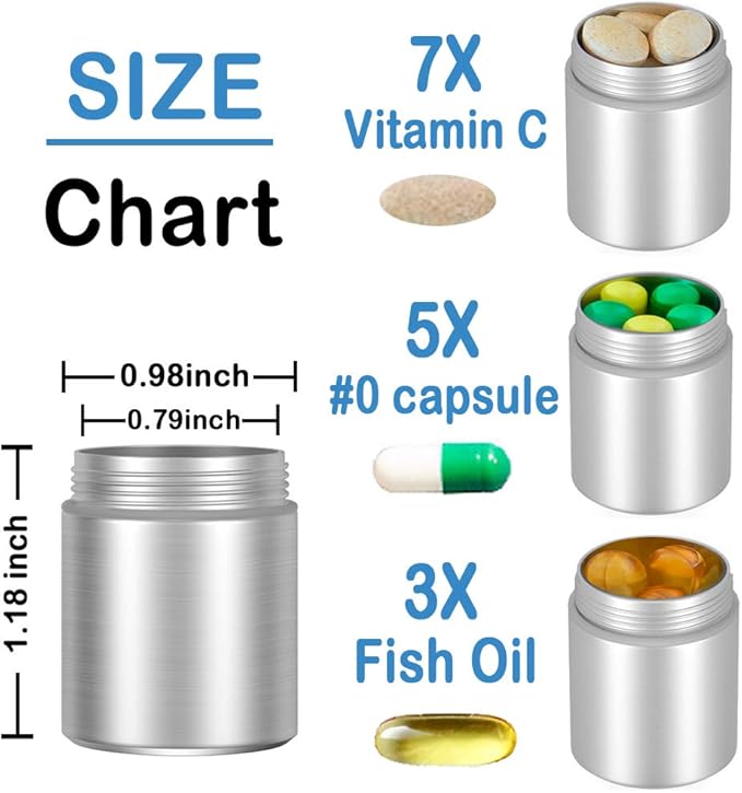 Large Keychain Pill Holder, EFFIET 3 Compartments Metal Pill Fob Case, Travel Medicine Container for Vitamin/Fish Oils/Capsule, Waterproof for Outdoor, Travel, Hiking, Camping (Mixed Color)