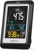 Newentor CO2 Detector with Indoor Temperature Humidity, CO2 Monitor with Clock Alarm, Carbon Dioxide Detector for Home, Portable Air Quality Monitor CO2 Meter Sensor for Tent Garden Plant, Black