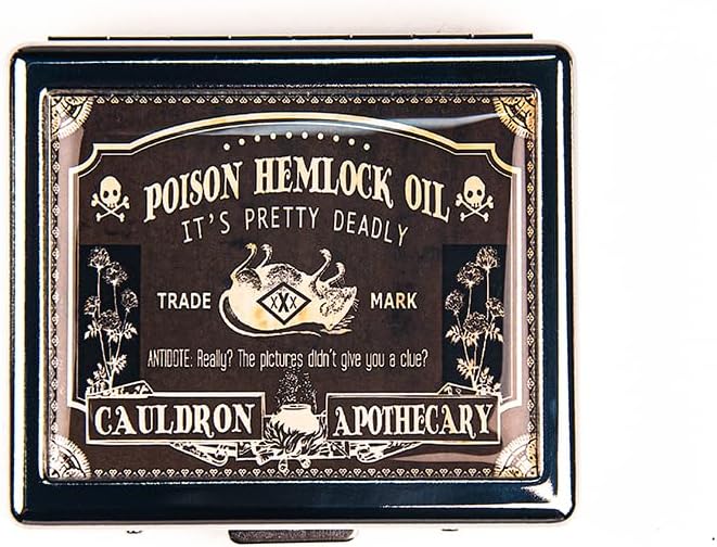 Poison Hemlock Oil 7 Days Chromed Shiny Silver Pill Organizer with Mirror Inside Has 8 Separate Compartments Rectangle 7 Days Pill Box Pill Case