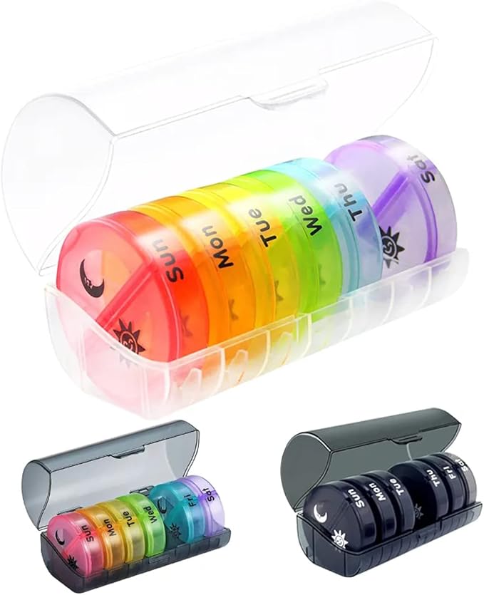 7-Day Pill Organizer with Two Compartments Per Day, Ideal for Pills/Vitamins/Fish Oil/Supplements Storage, BPA-Free and Easy to Clean (Clear)