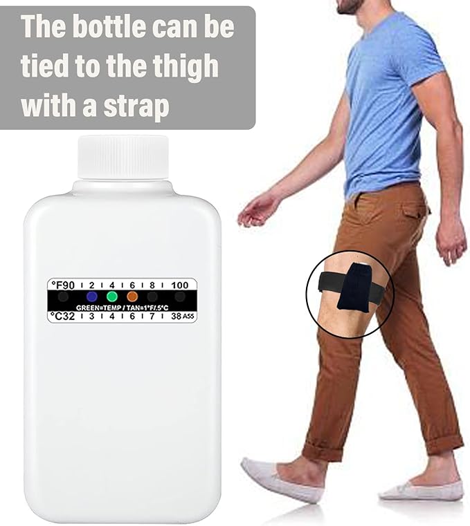 14 Pcs Urine Test Complete Kit,Includes 2 Empty Bottles,10 Adhesive Temperature Test Strip,Hidden Leg Strap Oxford Pouch,Temperature Test Urine Strip Sticker,Portable Travel Urine Test Bottle