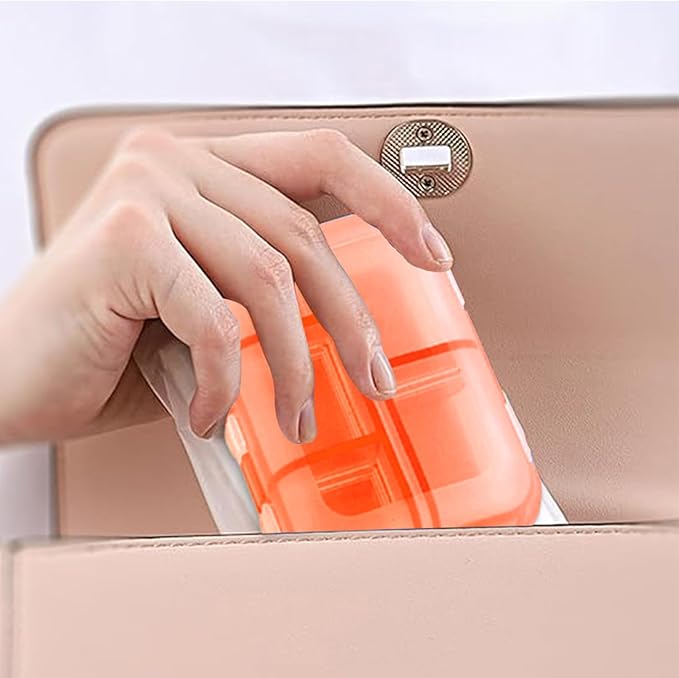 Travel Pill Organizer Portable Pocket Pill Case Small Pill Box for Purse Medicine Organizer Have 10 Compartments Storage Vitamin Fish Oil by INVODA (Orange)