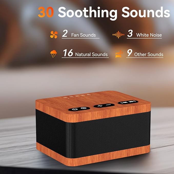 Sound Machine White Noise Machine with 30 Soothing Sounds 32 Levels Volume 5 Timers and Memory Function Effectively Blocks Noise Ideal Sleep Machine for Baby Kids Adults… (Wood Grain)