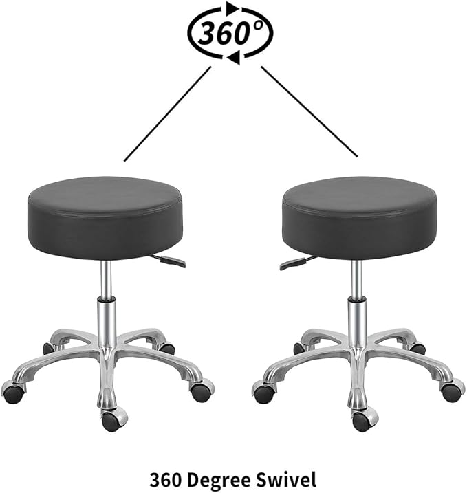 Swivel Rolling Stool Round Chair,Thick Sturdy Padding,Adjustable Stool with Wheels for Doctor,Medical,Massage Salon,Office,Shop(Black) (no Back, Black)