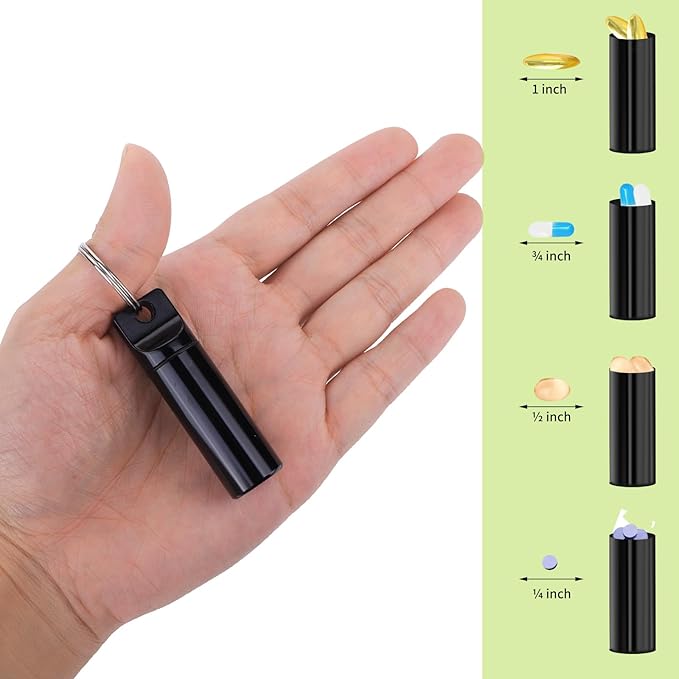 3-in-1 Aluminium Mini Pill Box Travel Case - 3 Compartments Waterproof Pill Organizer Keychain for Emergency Medication