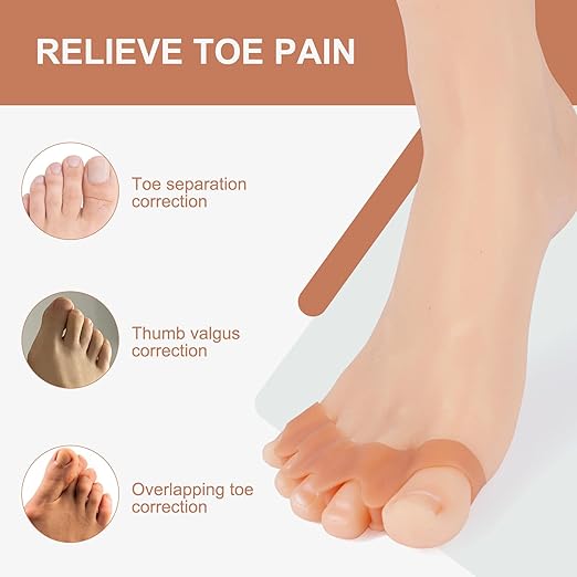 NudeSense Beige Toe Separators – Invisible Bunion Corrector & Hammertoe Straightener for Overlapping Toes, Plantar Fasciitis Relief – Discreet Gel Toe Spacers for Yoga, Pedicure & Barefoot Comfort – Washable & Reusable (2 Pairs)
