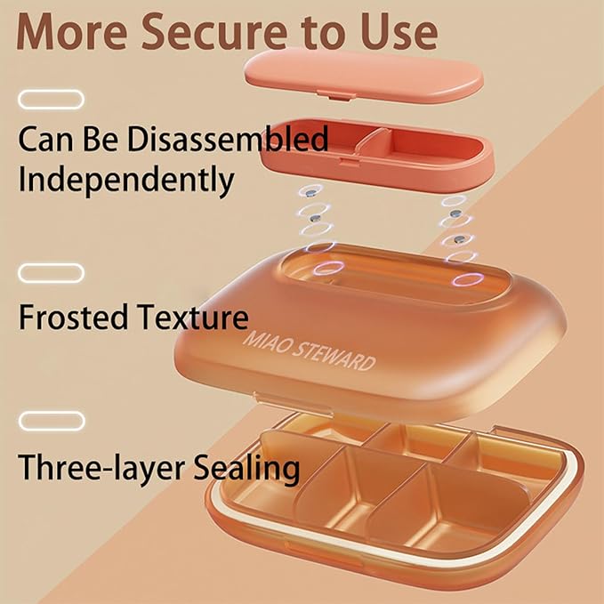 Portable 6-Grid Pill Organizer Waterproof Magnetic Small Lightweight BPA-Free Daily Outing Vitamin Supplement Herb Storage Box for On-The-Go Medication Green