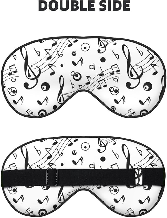 Black Music Notes Sleep Mask Eye Mask with Adjustable Strap Eye Sleep Shade Cover Blocks Light for Women Men Airplane Travel Nap