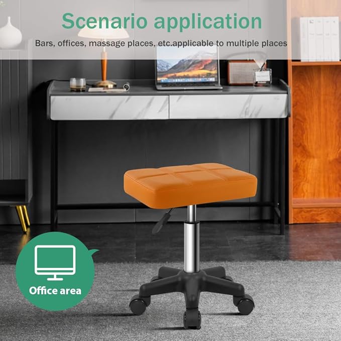 FURWOO Rectangle Rolling Stool with Wheels Height Adjustable Swivel Stool Chair for Spa Salon Massage Pale Brown