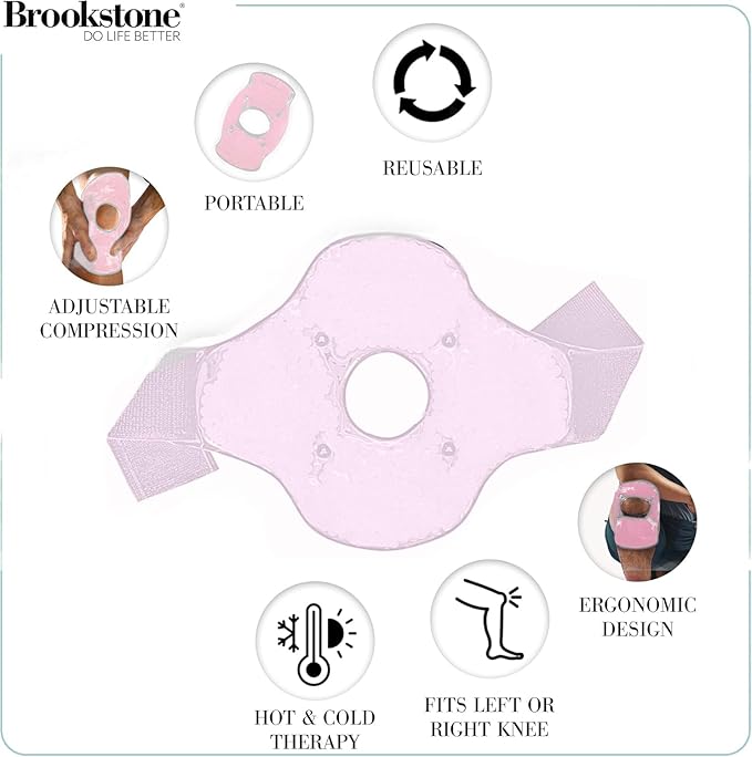 Brookstone Knee Ice Pack Wrap with Silica Beads - Hot and Cold Therapy - Fast Acting Pack for Pain Relief - Reusable Knee Ice Pack for Swelling, Injuries, and Post-Surgery Recovery