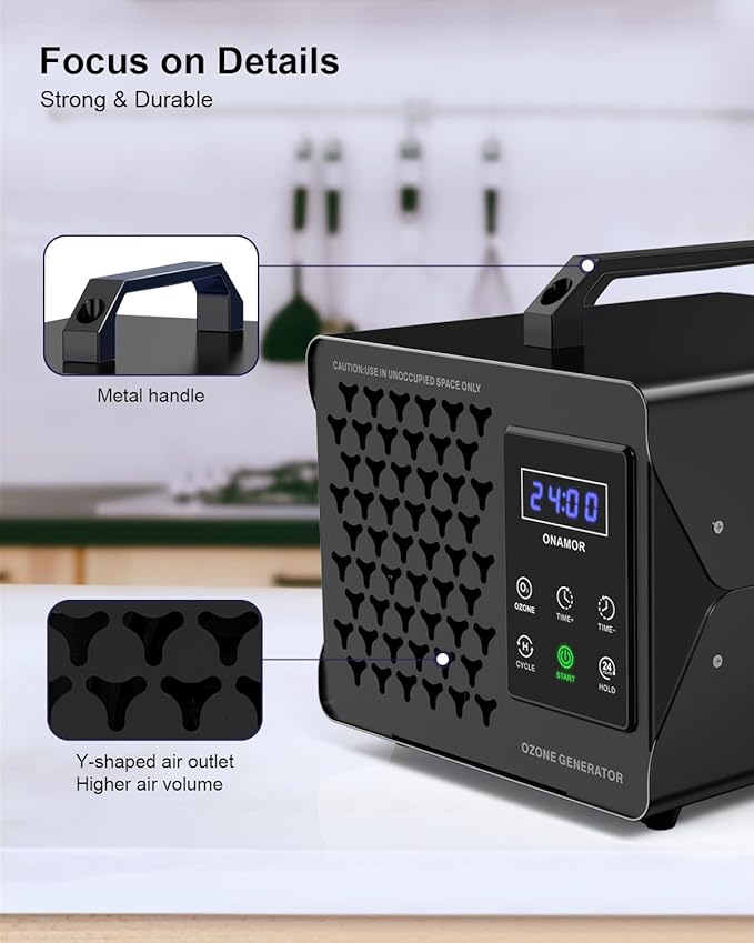 ONAMOR Digital Ozone Generator Odor Eliminator 180,000mg, High Capacity Ozone Machine Odor Removal Up to 8,000 Sq.Ft, Ozone Odor Eliminator, Ionizer Ozonator for Home, Car, Smoke, Pet Room (Black)