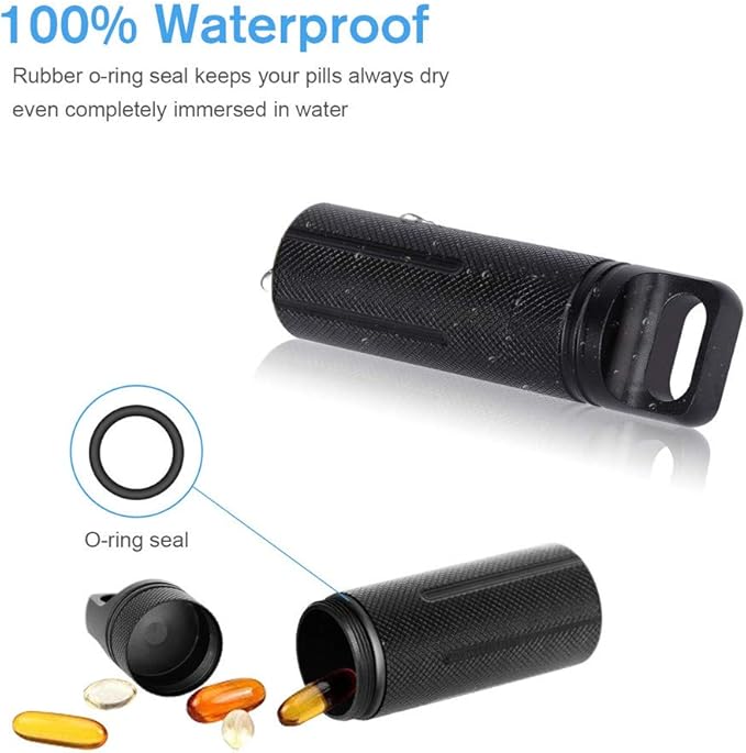Waterproof Aluminum Pill Holder with Keychain Outdoor Medicine Bottle Seal First Aid Drug Holder