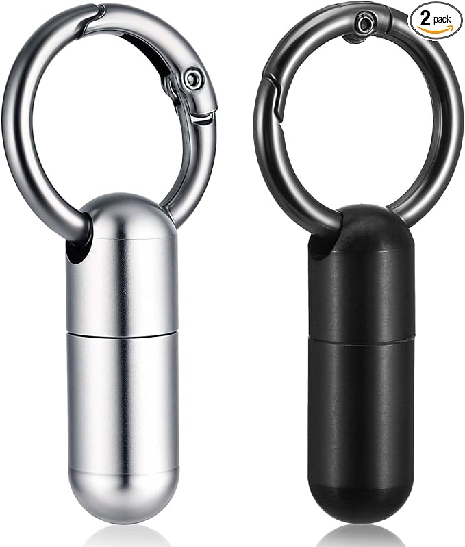 2 PCS Small Pill Case Micro Keychain Pill Holder Portable Waterproof Container Tiny Pocket Medicine Organizer with Keyring for Travel Purse Pocket Handbag Outdoor