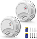 2 Pack Photoelectric Smoke Detector with 9V Battery Included Smoke Alarm, 10-Year Sensor, Test/Silence Button, Low Battery Warning, Easy Mount, Fire Alarm for Home Bedroom Living Room