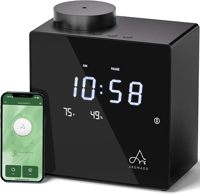 2026 Smart Waterless Diffuser, 2000 Sq.Ft Cold Air Scent Machine with Clock & Environmental Display | 7 Fragrance Levels, 9 Timer Settings, Hotel Collection Diffuser for Home & Large Rooms (Black)