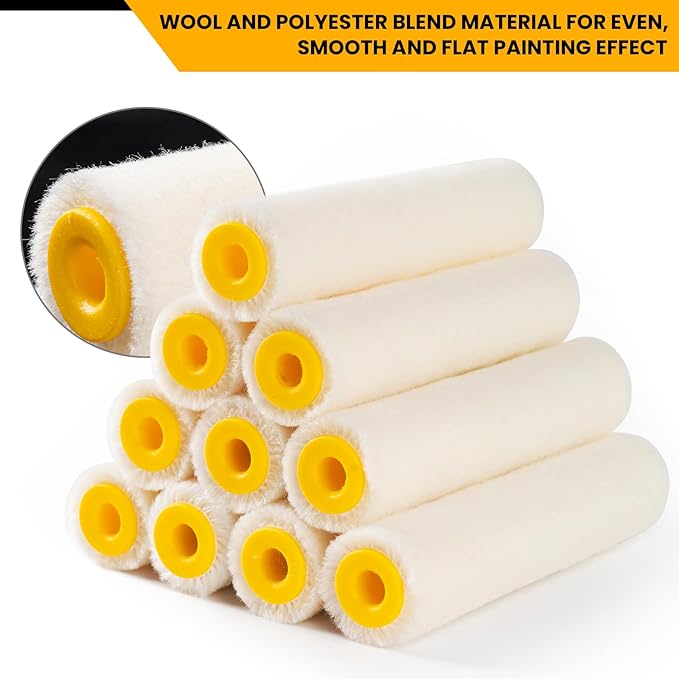 Mister Rui Paint Roller, 4 Inch Paint Roller Wool Blend, 30 Pack, 4mm Short Nap, Small Paint Roller Covers, Reusable Mini Paint Rollers for Use with All Paints and Stains