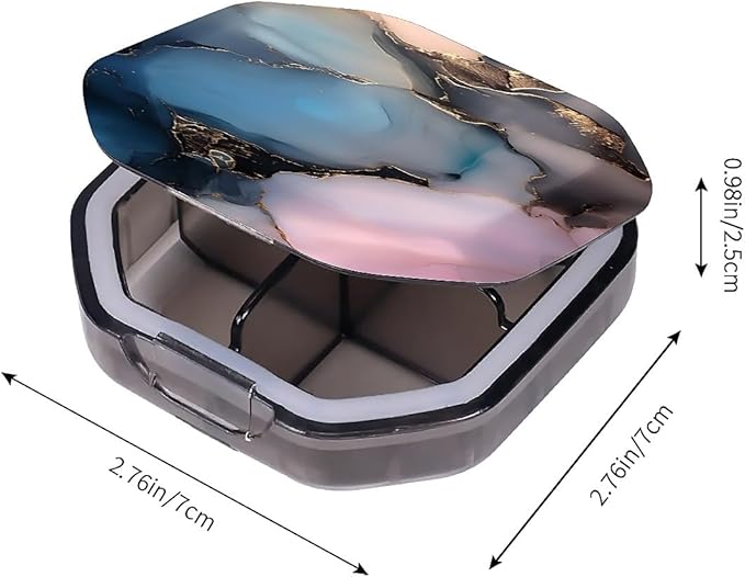 This Portable Abstract Marble Pattern 4 Compartment Pill Box Can Be Placed in A Pocket Or Wallet to Store Vitamins, Medicines Health Supplements Other Medications.