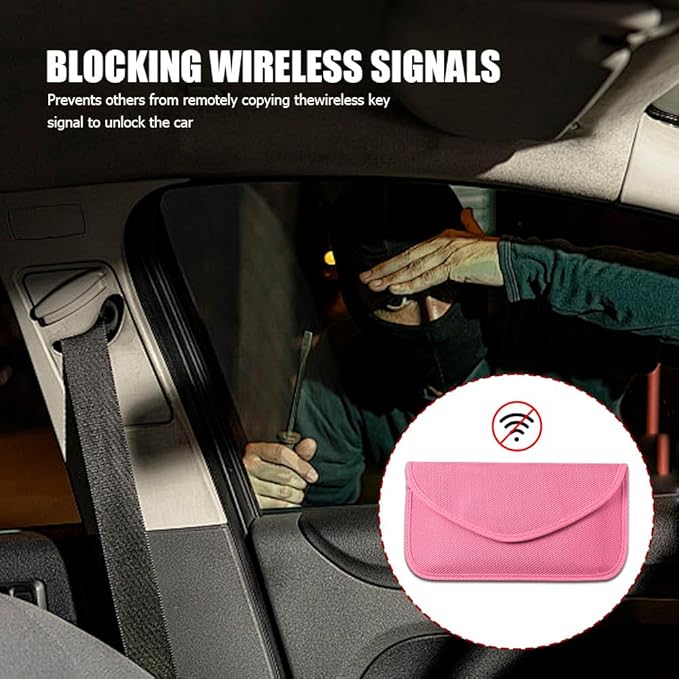 2PCS Faraday Bags for Car Key and Cell Phone, Signal Blocking Bag, Faraday Key Fob Protector, Universal Cell Phone Privacy Card Protection Car Accessories for Anti-Thefting (Pink)