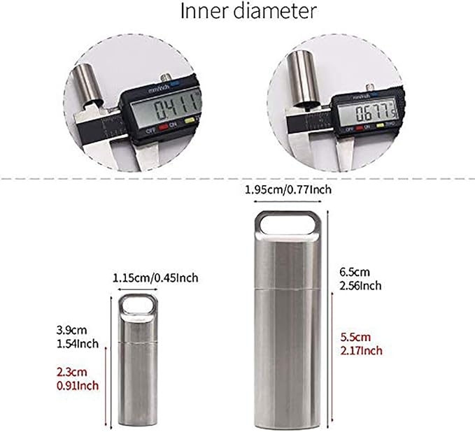 Waterproof Stainless Steel Pill Case, Waterproof Pill Box, Pocket Pill Container, Keychain Pill Fob, Travel Pill Holder for Men Women-Medium