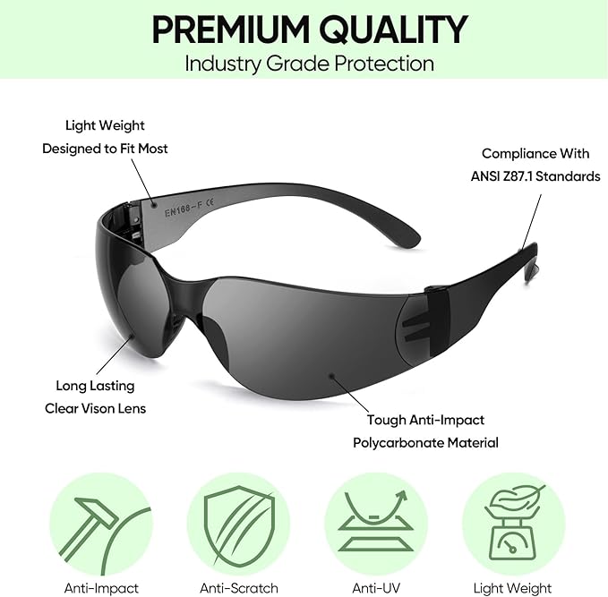TICONN Clear Safety Glasses for Men and Women, Safety Goggles with Scratch Impact Resistant Meets ANSI Z87.1 Standard