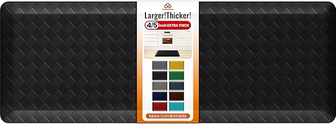 4/5 Inch Extra Thick Kitchen Mats for Floor,Non Slip Anti Fatigue Kitchen Rugs,Waterproof Stain Resistant Sink Mat,Cushioned Standing and Comfort Mats for Office (17"x47" Black)