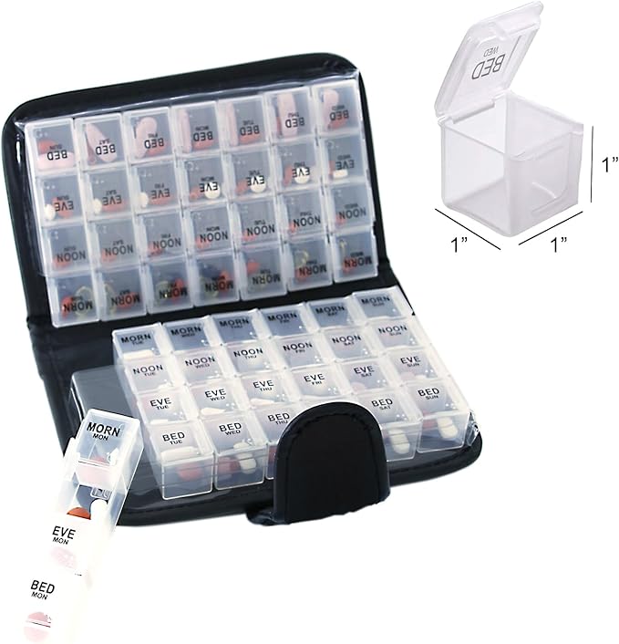 Smart Essentials 14 Day Pill & Vitamin Organizer 2 Weeks AM/PM 4 Doses a Day Travel Case Handy & Portable, Black, GM8283