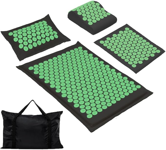 XiaoMaGe Acupressure Mat and Pillow Set with Carrying Bag - Acupuncture Mat for Neck & Back Pain Relief - Foot Manual Massager - Naturally Relaxation Gift - Stress Relief Massage Mat (Black)
