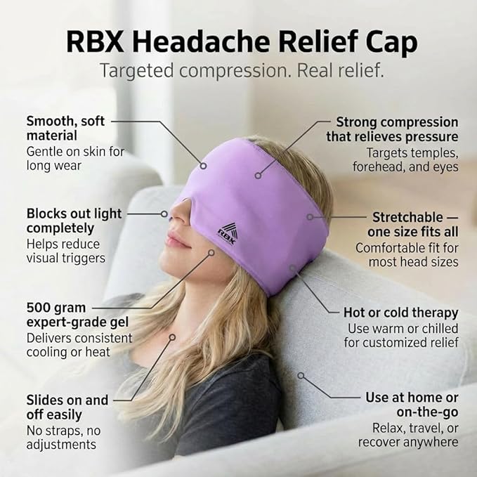 RBX Migraine Relief Cap Hot and Cold Headache Relief Cap Gel Mask, Hangover Headache Relief