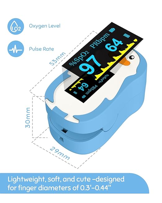 Vibeat Pulse Oximeter Fingertip, Small Size Blood Oxygen Meter with Smart Reminder for Home Use, O2 monitor with Batteries & Lanyard, Blue