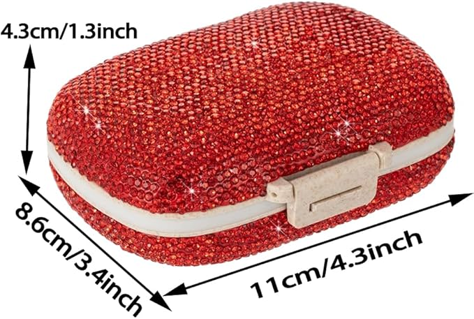 Daily 6 Compartments Pill Box Container Bling Diamond for Purse Medicine Container Holder for Women Travel Kit Medicine (Red)