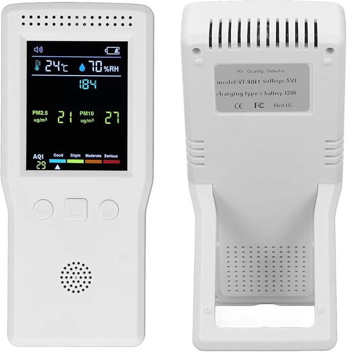 9 in 1 Air Quality Monitor, Indoor PM2.5 PM10 TVOC CO CO2 Temperature Humidity Detector, Air Quality Tester Air Pollution Meter for , Rooms, Offices, Grow Tents