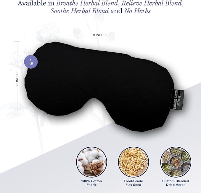 Mother Earth Pillows Sinus Flax Pillow for Natural Relief (Black - Relieve Herbal Blend)