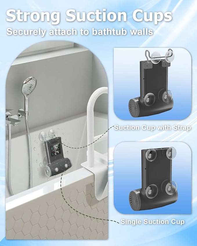 Portable Bath Jets for Tub: Cordless Jet Spa for Bathtub with 5-Level Adjustable Speed & LED Display, IPX8 Waterproof Bath Jets, 8 Suction Cups, Jet/Bubble Mode,Birthday Gifts for Women - Gray