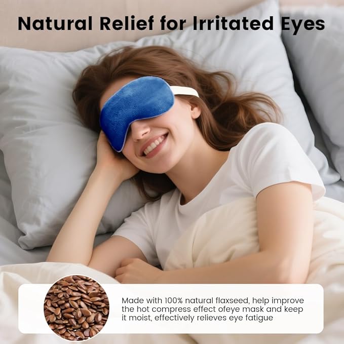 Microwave Heated Eye Mask, Steam Warm Compress for Dry Eyes, Work with Relieve, Blepharitis & Stye Treatment (Blue) - 2 Pack