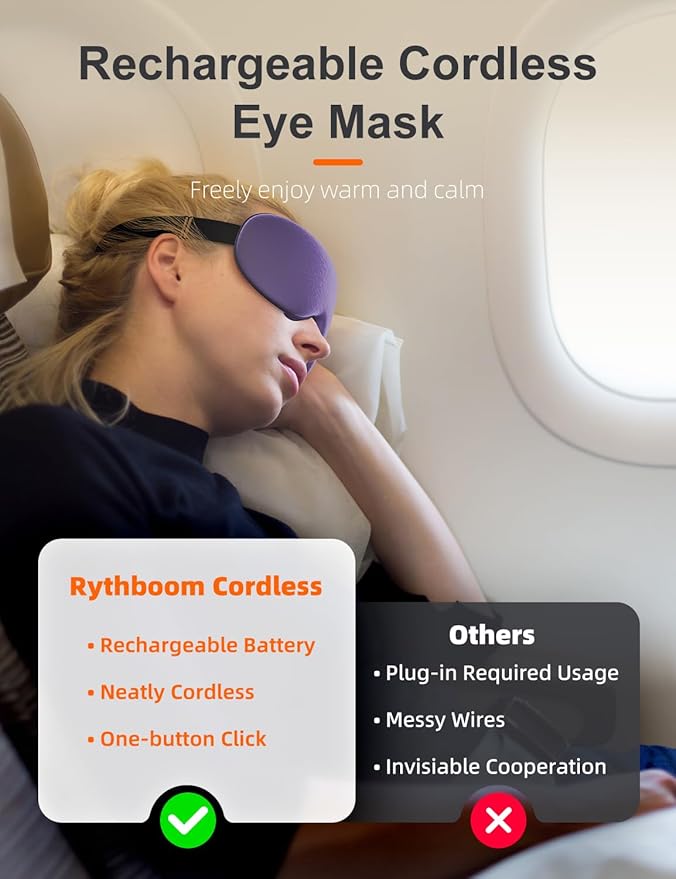 Silk Cordless Heated Eye Mask, Compress Heating Pad for Dry Eye Stye Eye Strain, Electric Warm Eye Mask for Airplane Sleeping, Blackout Eye Mask for Travel (Silk-Purple)