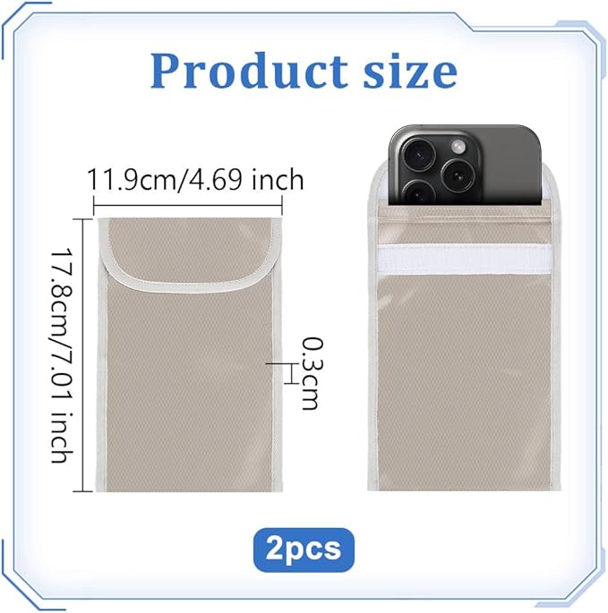 OLYCRAFT 2Pcs EMF Blocking Shield Sleeves for Cell Phone 7x4.7 Inch Anti-EMP Signal Blocking Bags EMF Protection Phone Sleeve 3mm Thick EMF Blocking Phone Case for Cell Phone Privacy Security