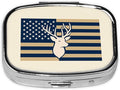 Deer & American Flag Pill Box with Mirror 2 Compartments Square Pill Organizer for Pocket