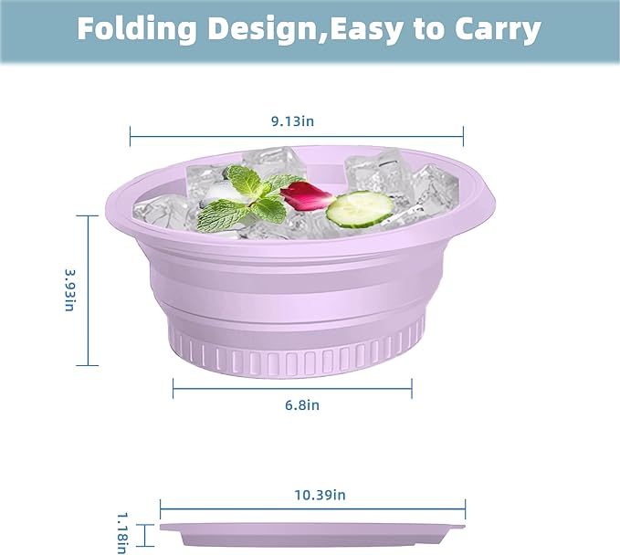 Silicone Face Bowl for Ice with Built-in Icetray, Collapsible Face Ice Bath Bowls for Home&Travel Ice Water Facials, Ice Face Bowls for Cold Plunge Therapy, Skin Tightening (M-Purple)