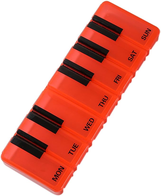 Pill Organizer 7 Day for Travel BPA Free Weekly Pill Organizer Piano-Keyboard Pill Box,Vitamin Organizer (Red)